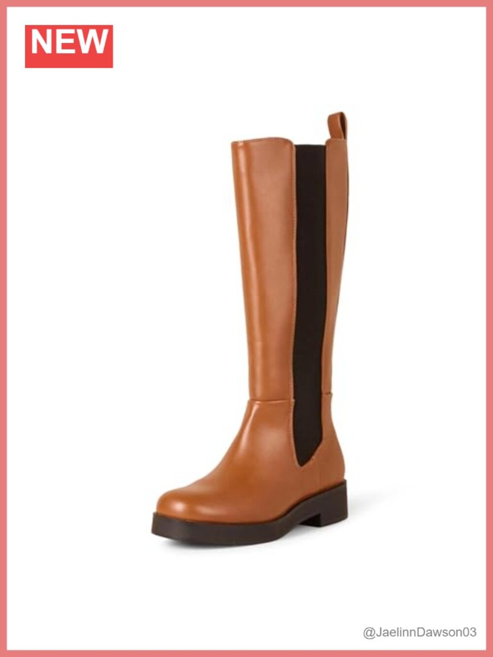 Tall Gusset Boot Square Toe Chunky Heel Faux Leather Knee High